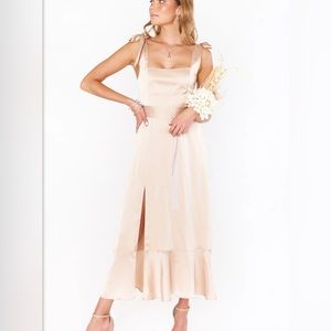 Show Me Your MuMu Claire Midi Dress - Champagne Luxe Satin - Size XS